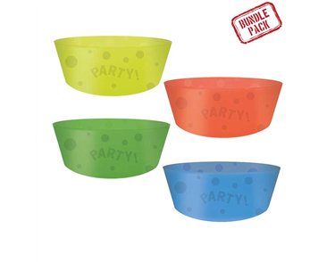 4PK 12cm ASST FLUORESCENT "PARTY" REUSABLE SEMI-TRANSPARENT BOWLS