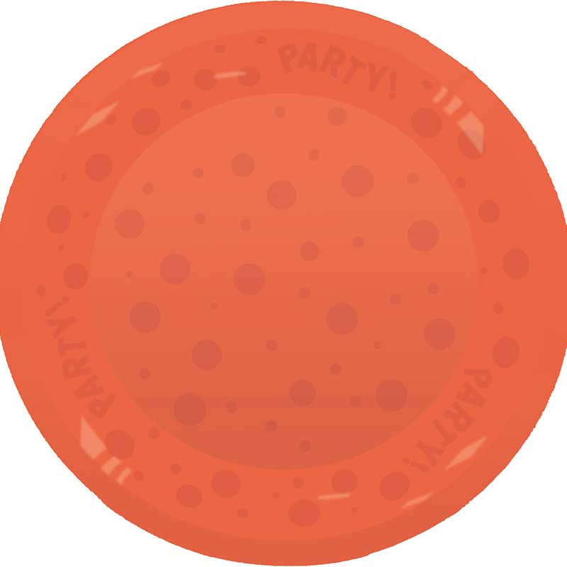 21cm FLUORESCENT ORANGE "PARTY" REUSABLE SEMI-TRANSPARENT PLATE