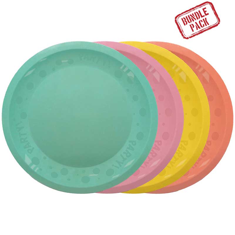 4PK 21cm ASST PASTEL "PARTY" REUSABLE SEMI-TRANSPARENT PLATES