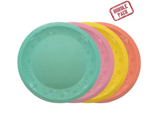 4PK 21cm ASST PASTEL "PARTY" REUSABLE SEMI-TRANSPARENT PLATES