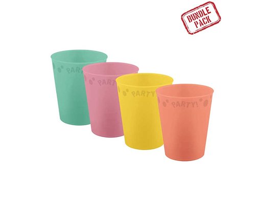 4PK 250ml ASST PASTEL "PARTY" REUSABLE SEMI-TRANSPARENT CUPS