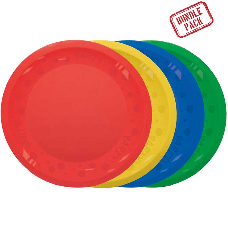 4PK 21cm MIXED BRIGHT COLORS "PARTY" REUSABLE PLATES
