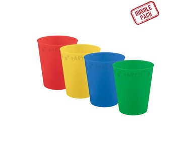4PK 250ml MIXED BRIGHT COLOURS "PARTY" REUSABLE CUPS