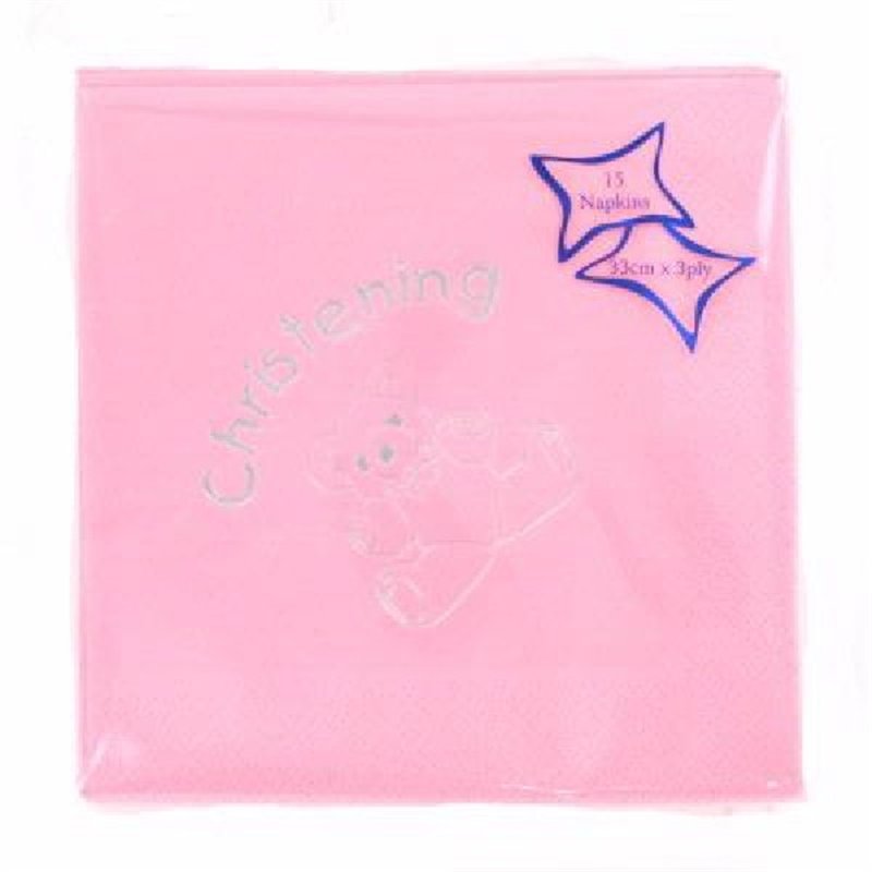 (15) CHRISTENING PINK FOIL NAPKINS