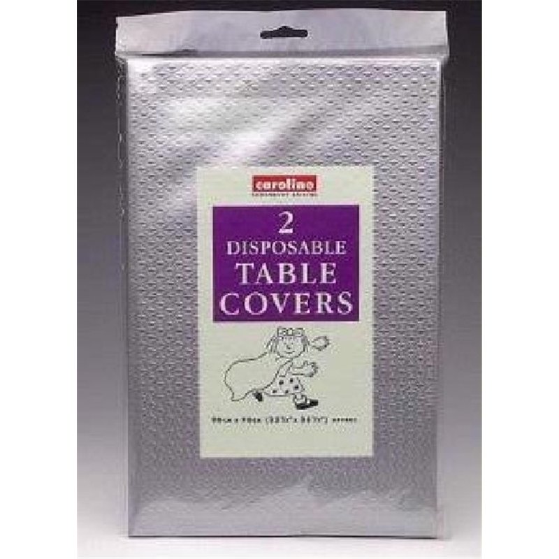 (2) SILVER SQUARE TABLECOVERS