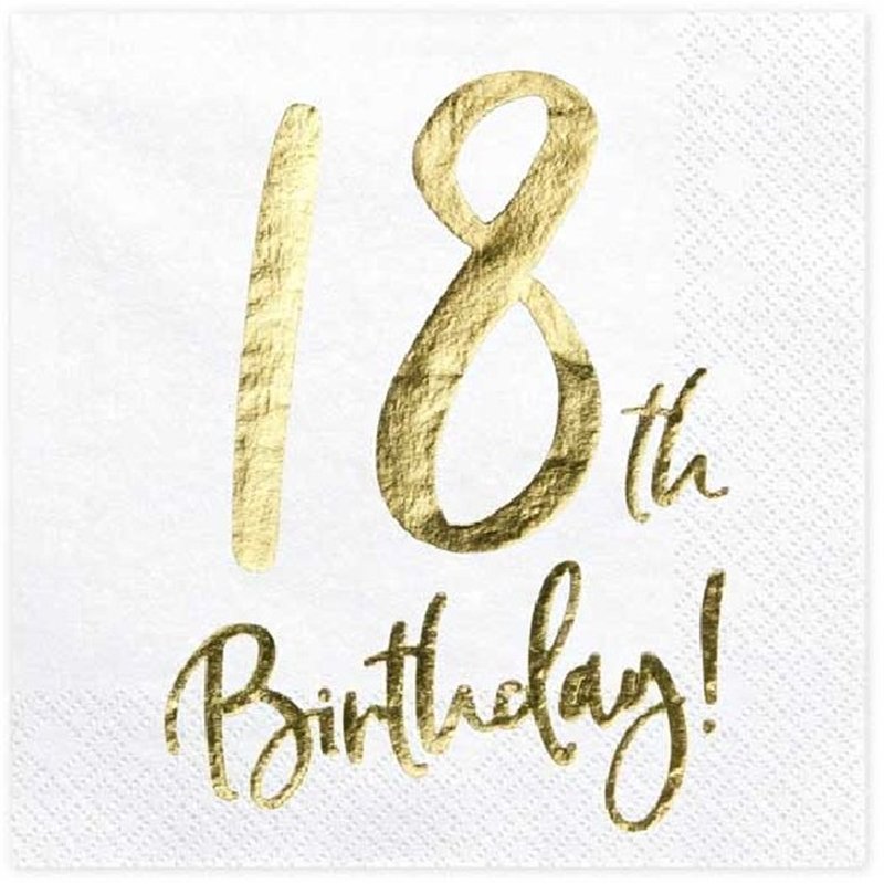 (20) 18TH GOLD FOIL ON WHITE NAPKINS