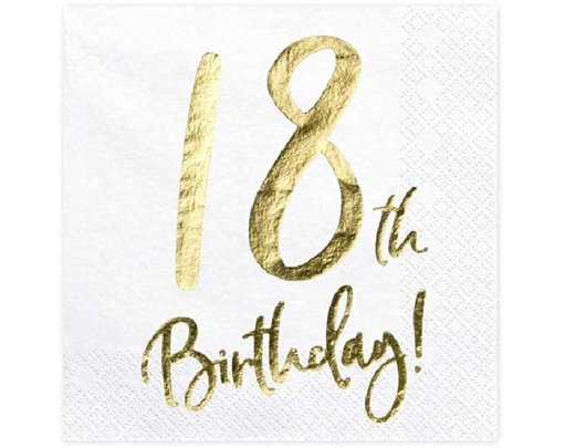 (20) 18TH GOLD FOIL ON WHITE NAPKINS