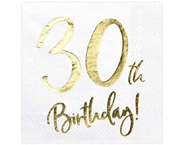 (20) 30TH GOLD FOIL ON WHITE NAPKINS
