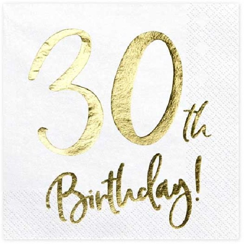 (20) 30TH GOLD FOIL ON WHITE NAPKINS