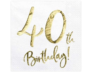 (20) 40TH GOLD FOIL ON WHITE NAPKINS