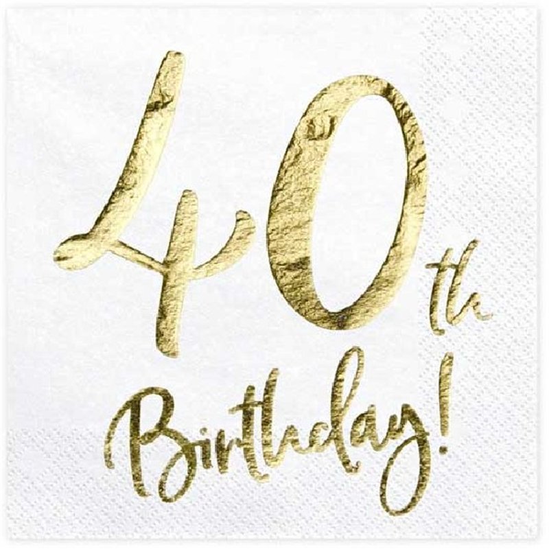 (20) 40TH GOLD FOIL ON WHITE NAPKINS