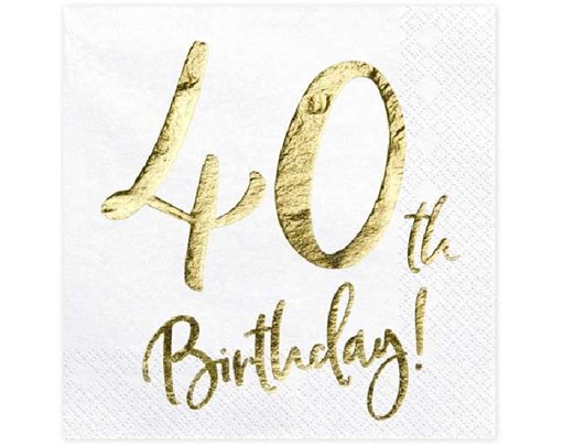 (20) 40TH GOLD FOIL ON WHITE NAPKINS