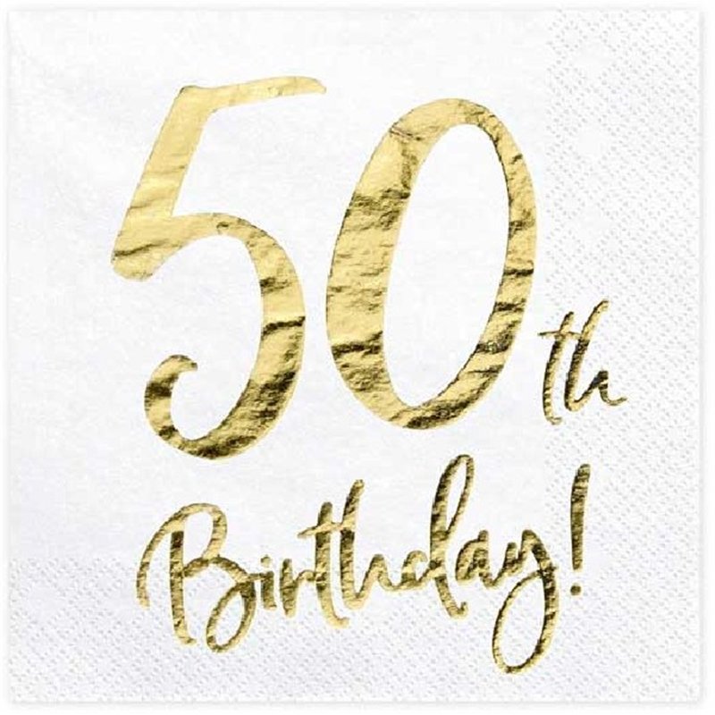 (20) 50TH GOLD FOIL ON WHITE NAPKINS