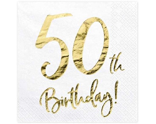 (20) 50TH GOLD FOIL ON WHITE NAPKINS