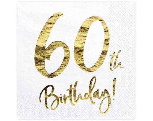 (20) 60TH GOLD FOIL ON WHITE NAPKINS