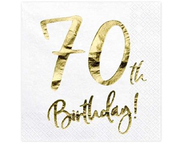 (20) 70TH GOLD FOIL ON WHITE NAPKINS