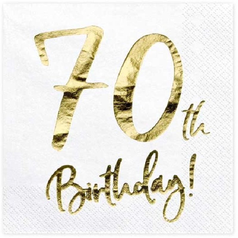 (20) 70TH GOLD FOIL ON WHITE NAPKINS