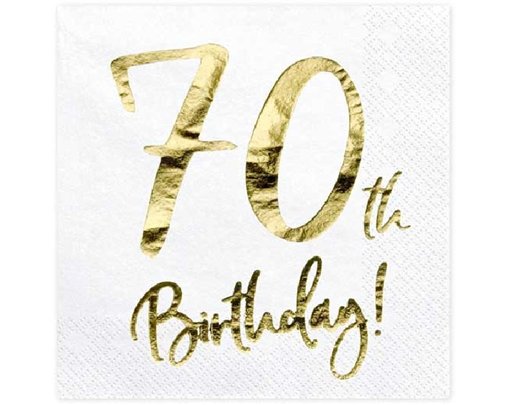 (20) 70TH GOLD FOIL ON WHITE NAPKINS