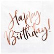 20PK 33x33cm ROSE GOLD FOIL WHITE HAPPY BIRTHDAY NAPKINS