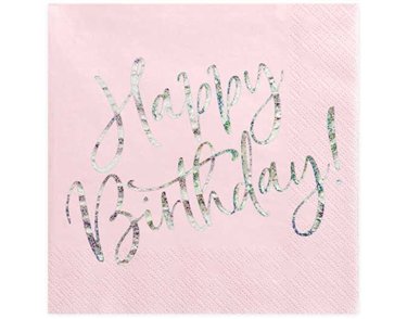 20PK 33x33cm LIGHT PINK HAPPY BIRTHDAY NAPKINS