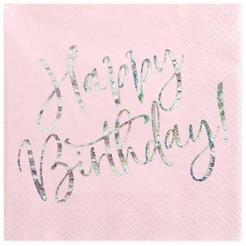 20PK 33x33cm LIGHT PINK HAPPY BIRTHDAY NAPKINS