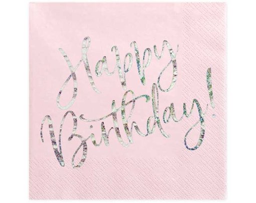 20PK 33x33cm LIGHT PINK HAPPY BIRTHDAY NAPKINS