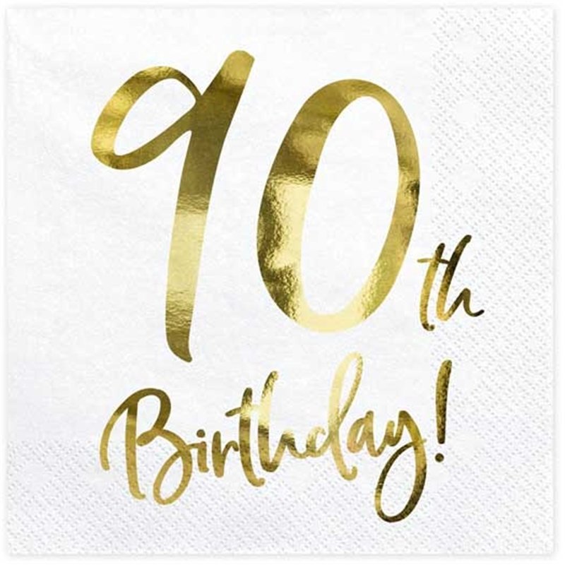 20PK 33x33cm WHITE 90TH BIRTHDAY NAPKINS