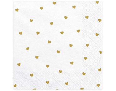 20PK 33x33cm HEARTS WHITE NAPKINS