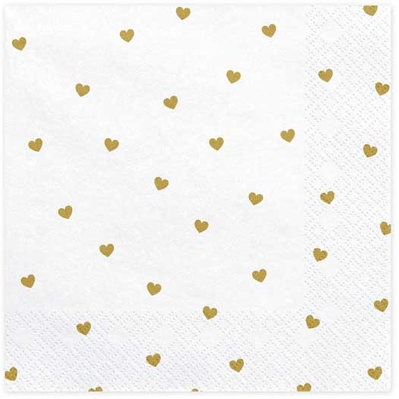 20PK 33x33cm HEARTS WHITE NAPKINS