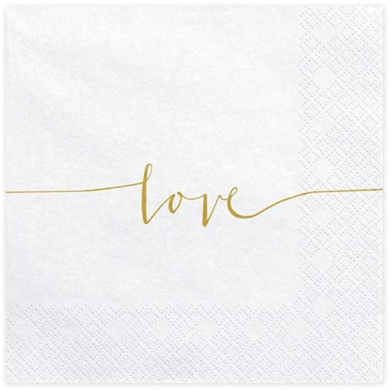 20PK 33x33cm LOVE GOLD NAPKINS