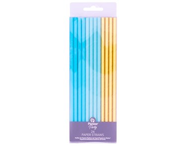 24PK BLUE & GOLD PAPER STRAWS