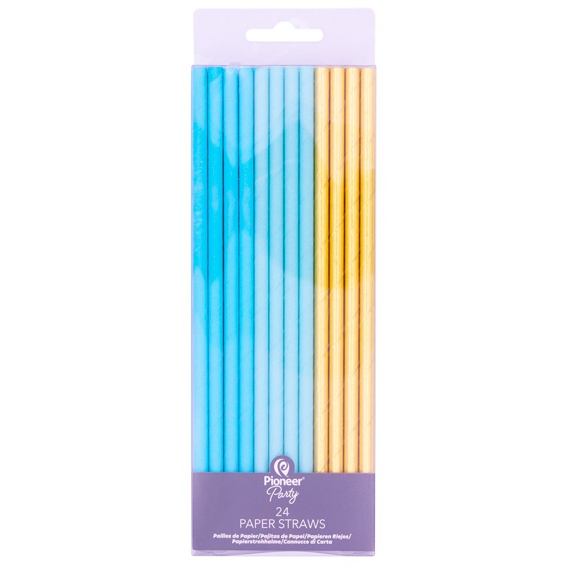 24PK BLUE & GOLD PAPER STRAWS