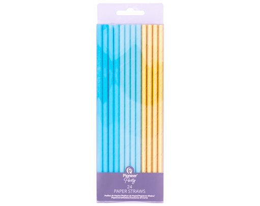 24PK BLUE & GOLD PAPER STRAWS