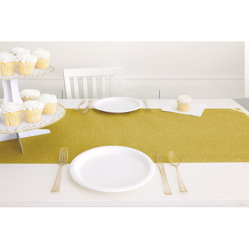 PLASTIC GOLD GLITTER TABLE RUNNER