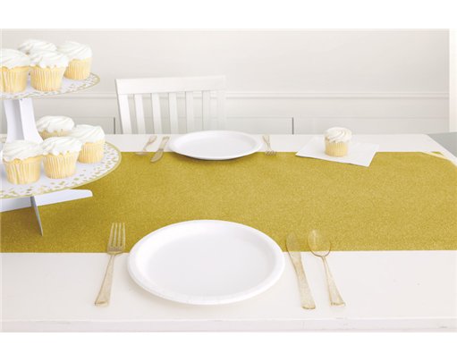 PLASTIC GOLD GLITTER TABLE RUNNER