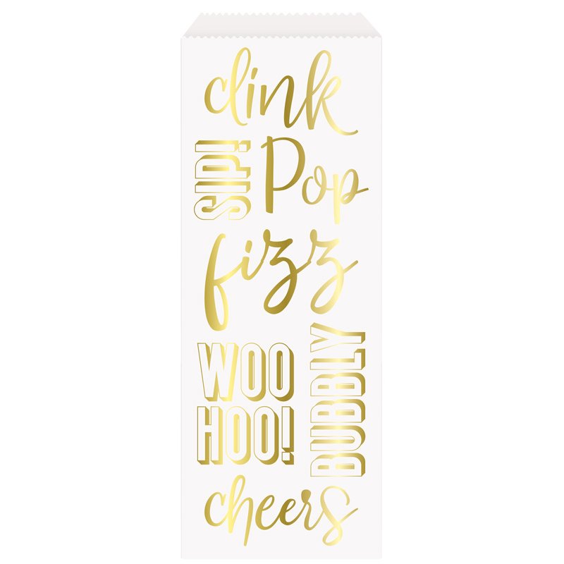 GOLD POP, FIZZ, CLINK PAPER BOOZE BOTTLE BAGS