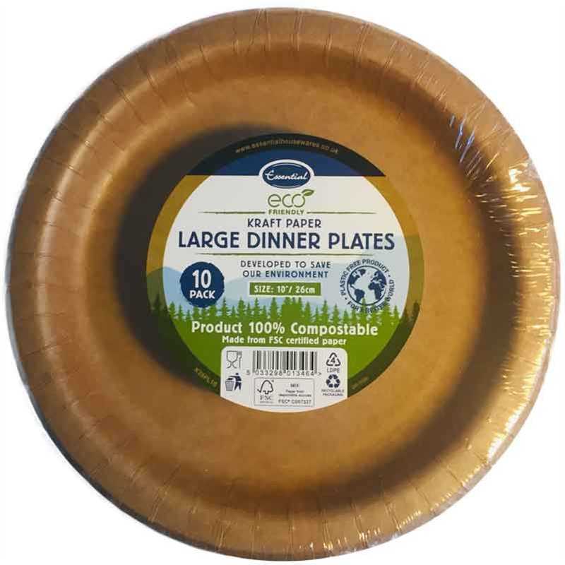 10PK 26cm KRAFT PAPER PLATES