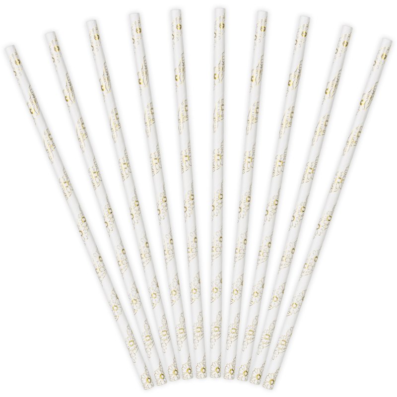 10PK GOLD DAISES PAPER STRAWS