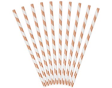 10PK LIGHT ROSE GOLD STRIPES PAPER STRAWS