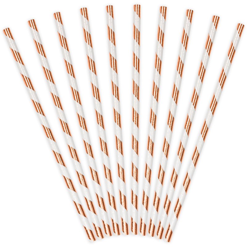 10PK LIGHT ROSE GOLD STRIPES PAPER STRAWS