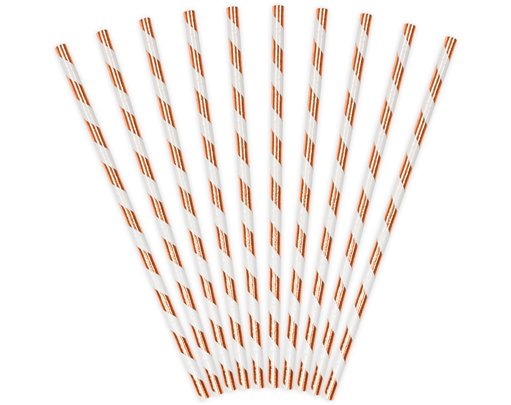 10PK LIGHT ROSE GOLD STRIPES PAPER STRAWS