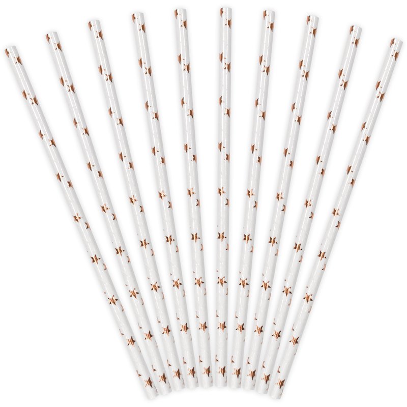 10PK LIGHT ROSE GOLD STARS PAPER STRAWS