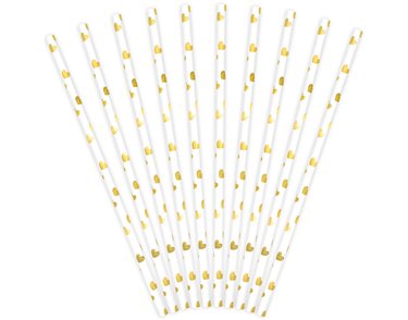 10PK GOLD HEARTS PAPER STRAWS