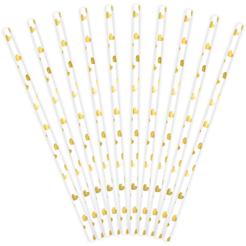 10PK GOLD HEARTS PAPER STRAWS