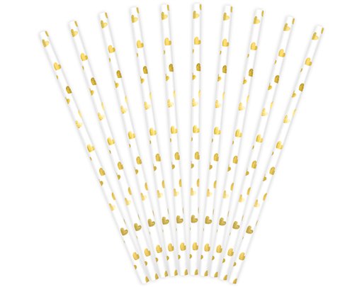 10PK GOLD HEARTS PAPER STRAWS