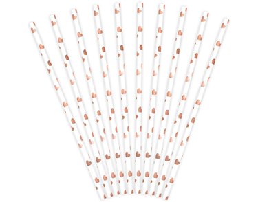 10PK LIGHT ROSE GOLD HEARTS PAPER STRAWS