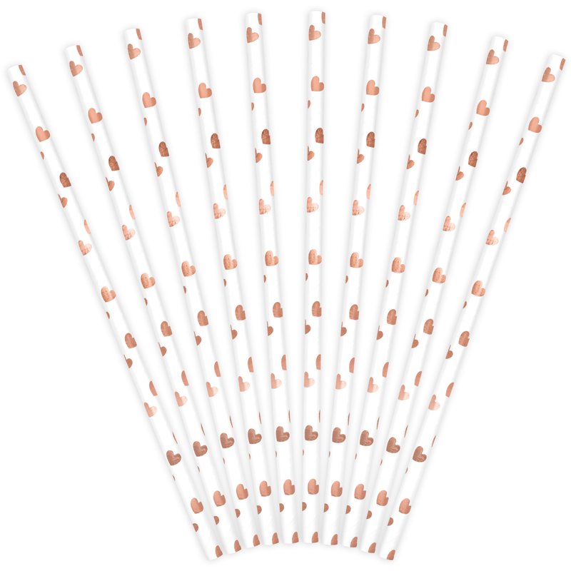 10PK LIGHT ROSE GOLD HEARTS PAPER STRAWS