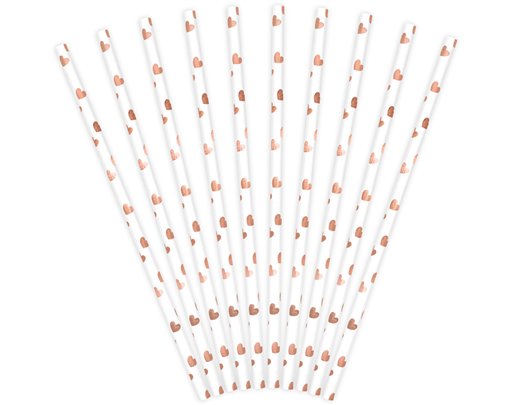 10PK LIGHT ROSE GOLD HEARTS PAPER STRAWS