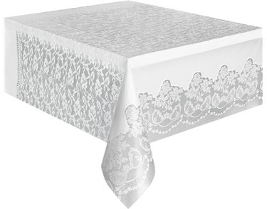 WHITE LACE PLASTIC TABLECOVER