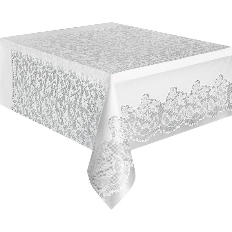 WHITE LACE PLASTIC TABLECOVER
